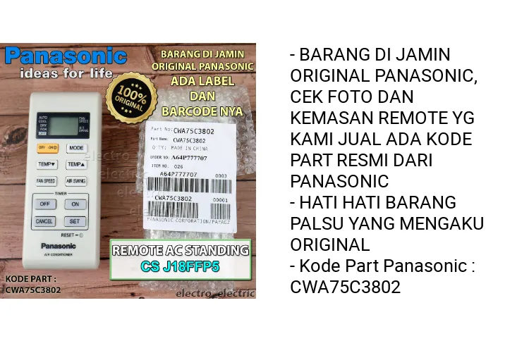 Remote AC Standing Floor Panasonic CS J18FFP kode A75C3802
