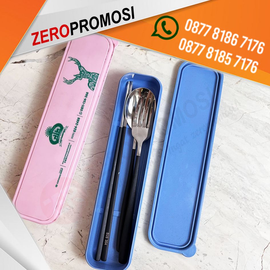 Jual Souvenir Set Peralatan Makan Minum Reusable Cetak Logo