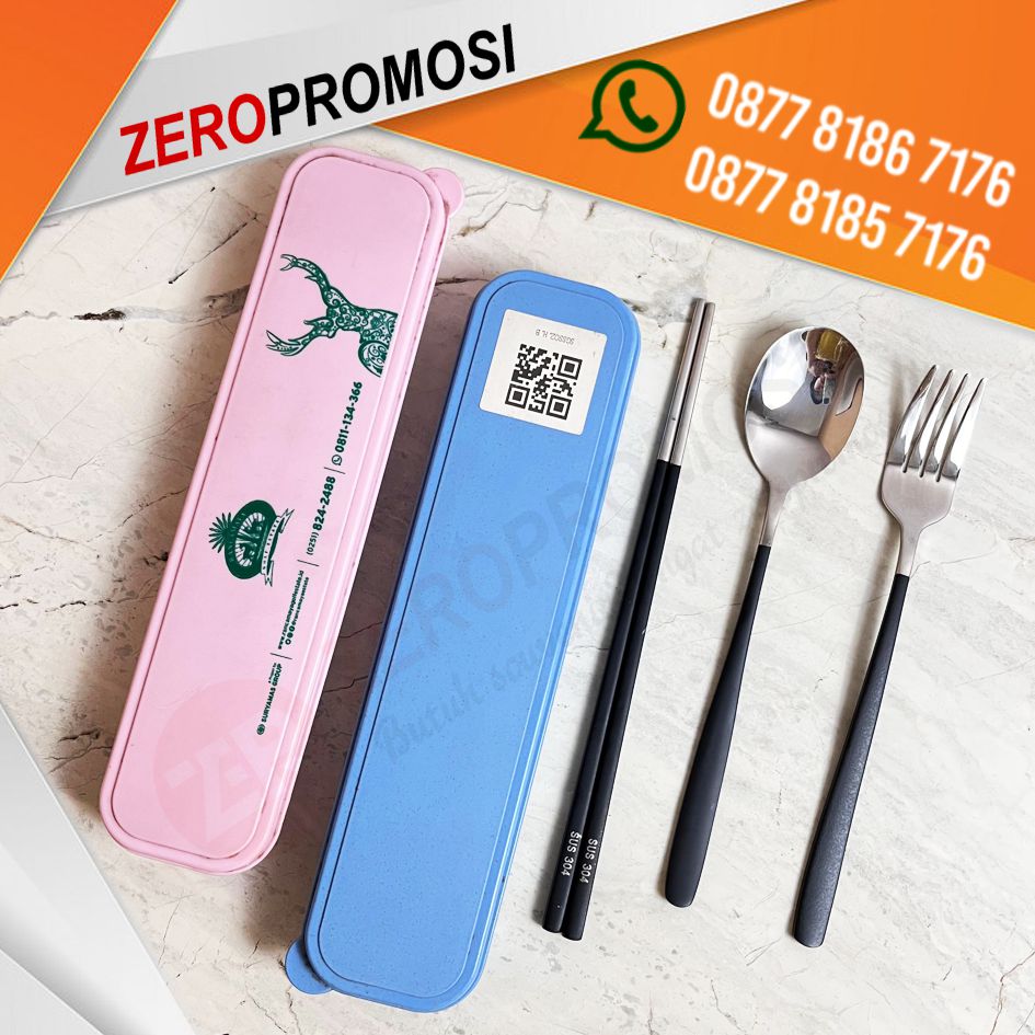 Jual Souvenir Set Peralatan Makan Minum Reusable Cetak Logo