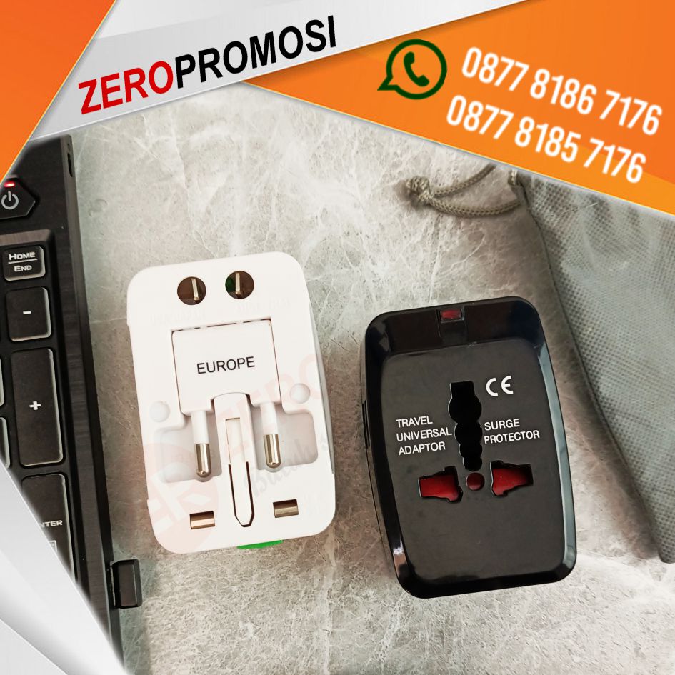 Souvenir Dual Port USB Travel Adapter UAR07 Cetak Logo