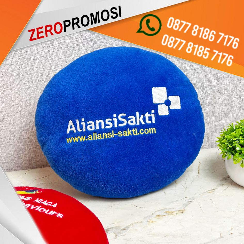 Souvenir Bantal Bulat Custom Bordir Desain