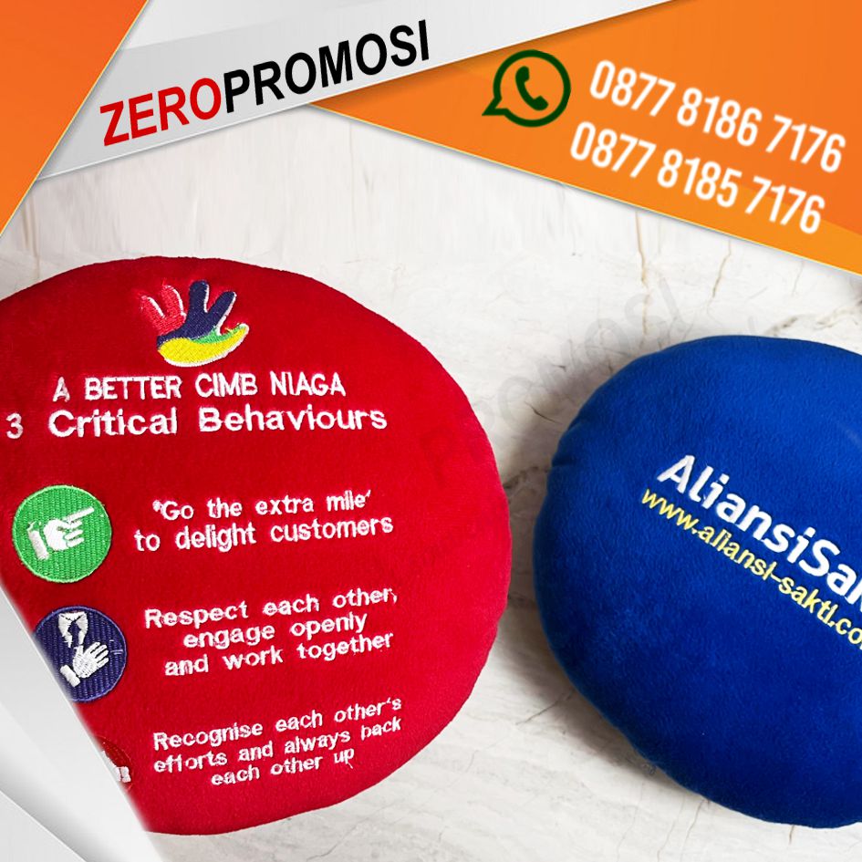 Souvenir Bantal Bulat Custom Bordir Desain