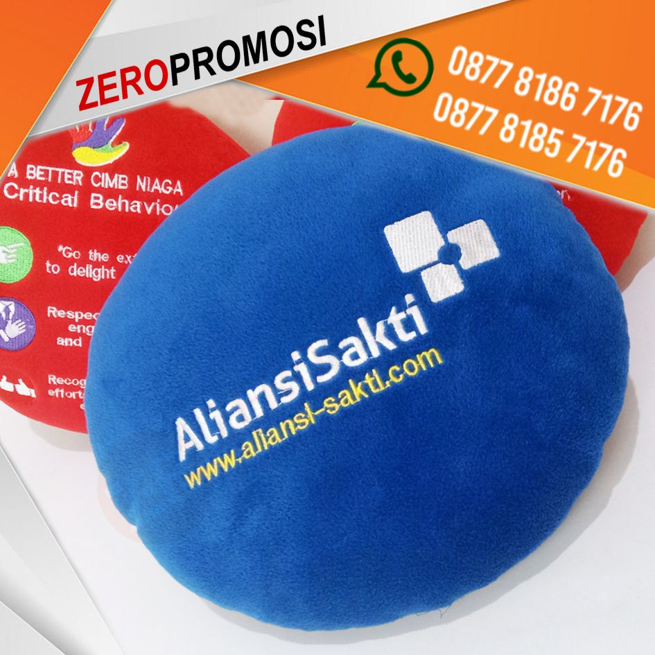 Souvenir Bantal Bulat Custom Bordir Desain
