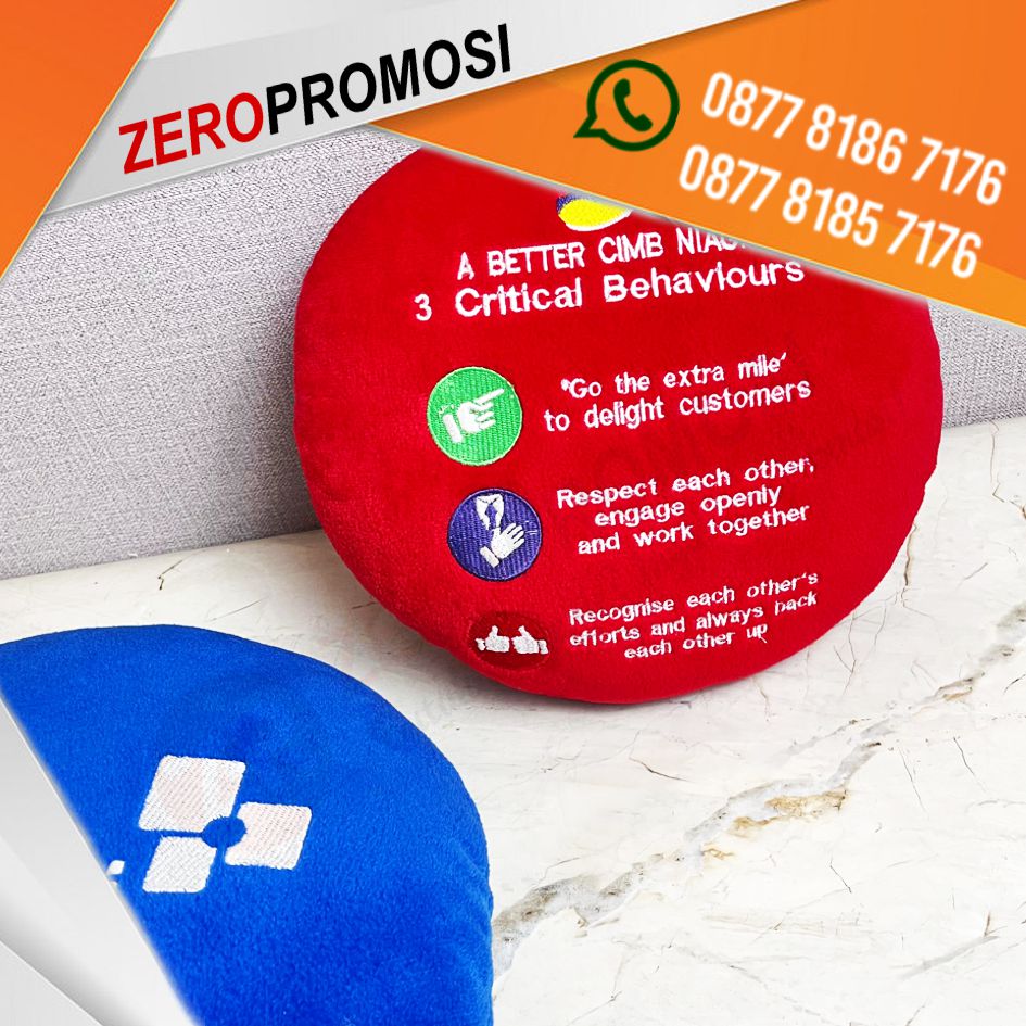 Souvenir Bantal Bulat Custom Bordir Desain