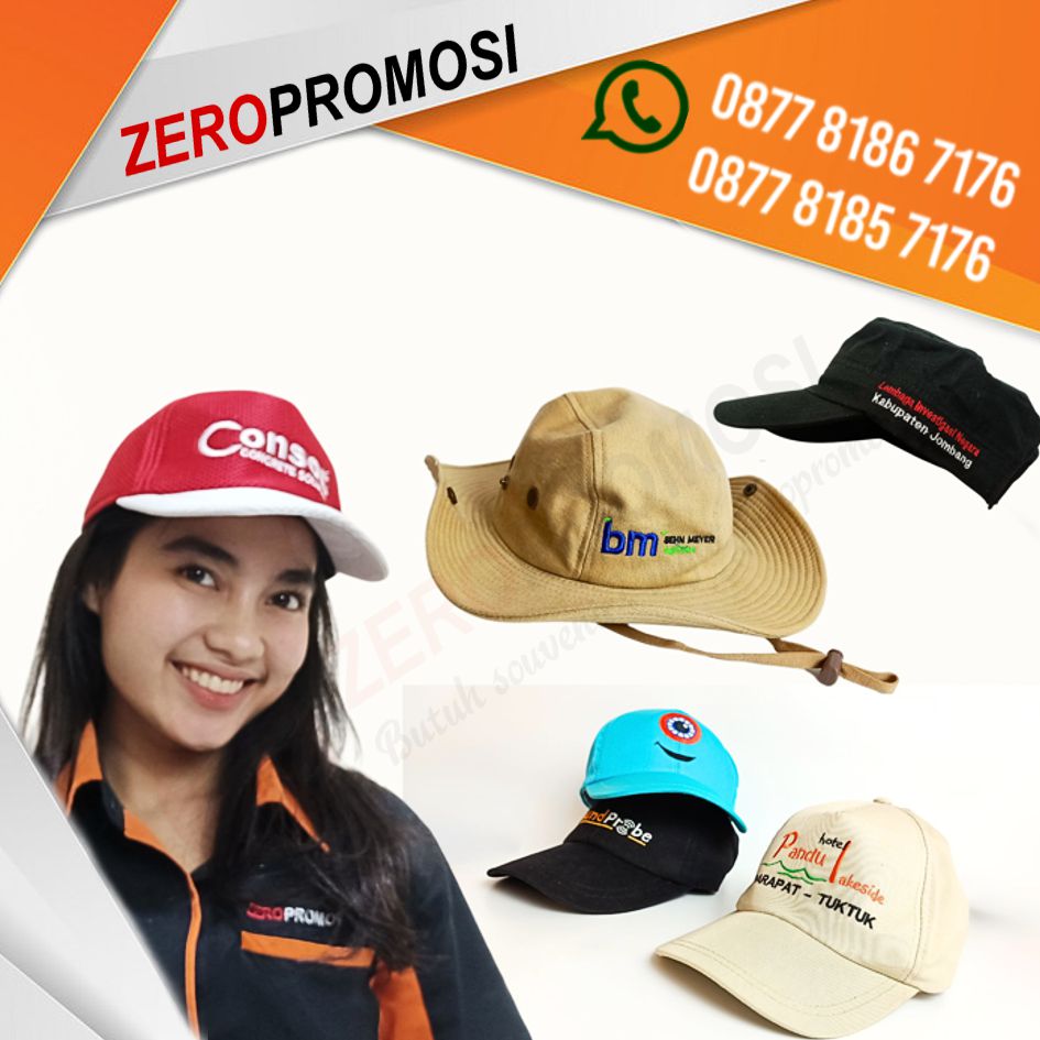 Cetak Topi Bordir Sablon Custom Souvenir Promosi