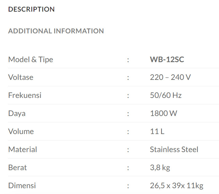 Water Boiler GETRA WB-12SC / 11 L