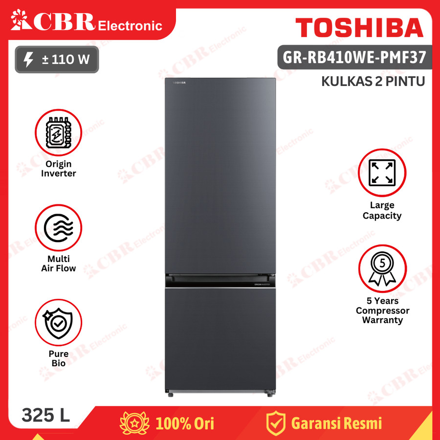 Kulkas TOSHIBA 2 Pintu GR-RB410WE-PMF (37) Bottom Freezer / 325 L