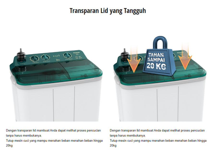 Mesin Cuci PANASONIC 2 Tabung 9.5 Kg NA-W96FCU1G