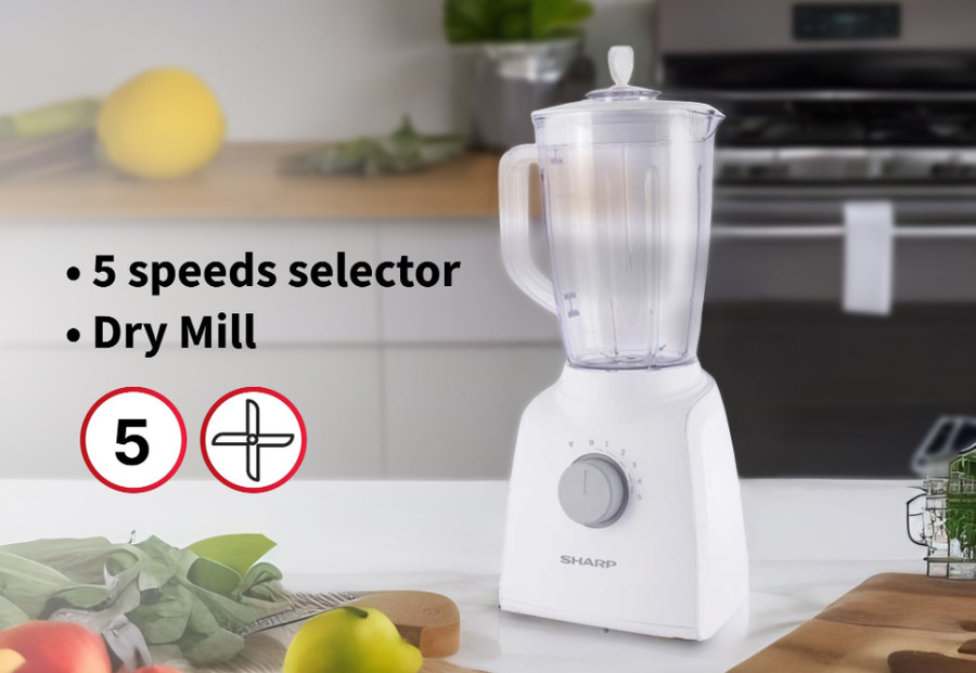 Blender SHARP EM-151P-WH (1.5L / Plastik / Dry Mill)