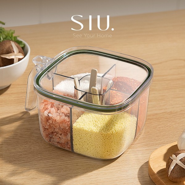 Tempat Kotak Plastik Wadah Bumbu Dapur Makanan 4 in 1 FREE Sendok