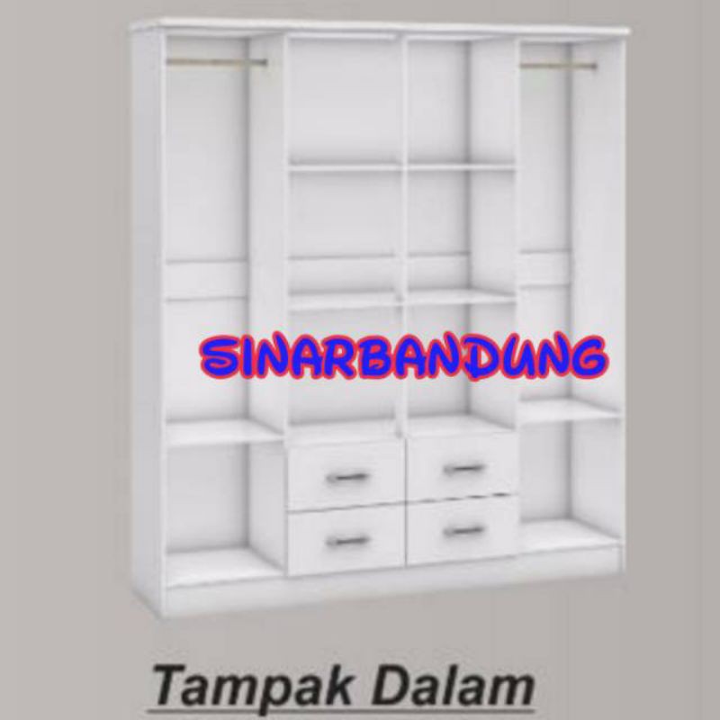 Lemari Pakaian 4 Pintu / Lemari Pakaian Gantung Gamis / Lemari Putih Minimalis