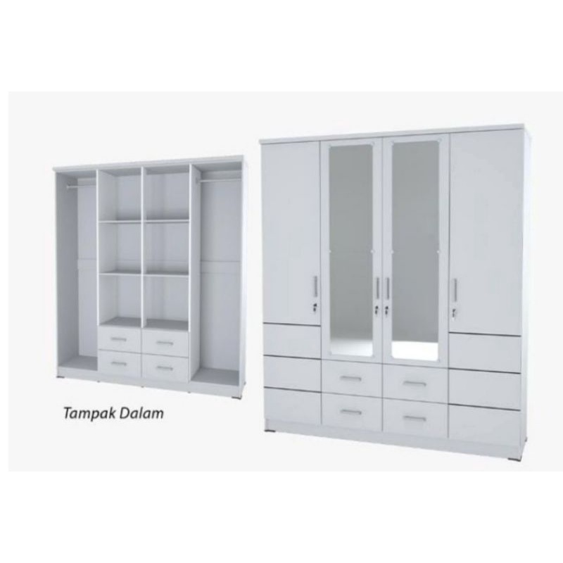 Lemari Pakaian 4 Pintu / Lemari Pakaian Gantung Gamis / Lemari Putih Minimalis