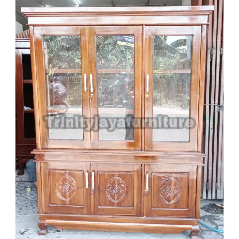 Lemari Rak Buku Jati 3 Pintu 