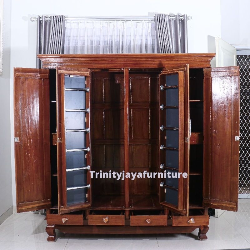 Lemari Pakaian 4 Pintu 2 Hijab 4Laci Kayu Jati /Trinityjayafurniture