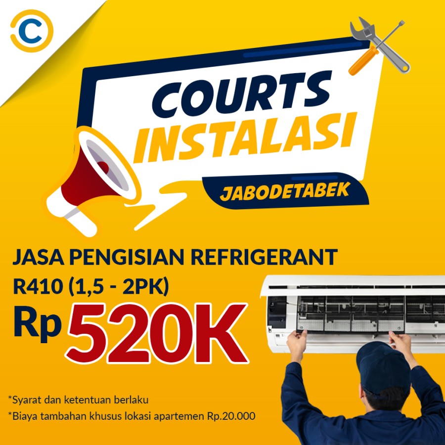 COURTS Instalasi- Jasa Pengisian Refrigerant R410 (1,5 - 2PK) AC