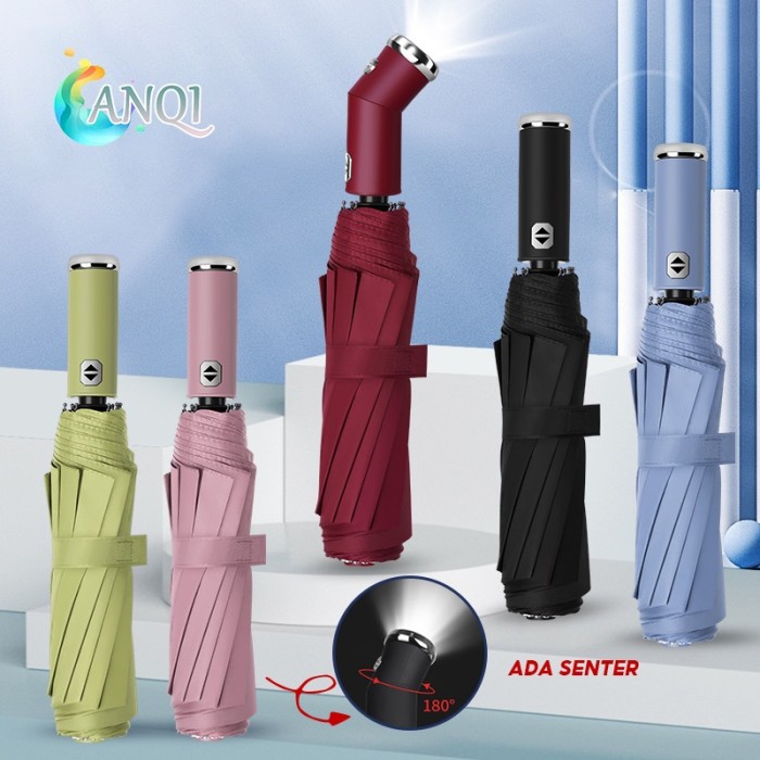 ANQI SHOP Payung Lipat Otomatis Premium + LED Anti 10 Rangka Besi
