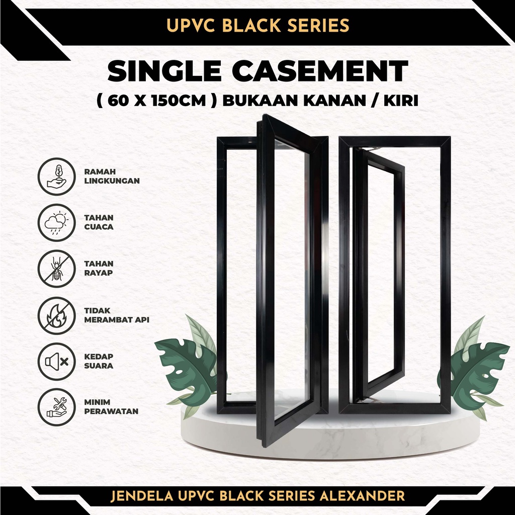 Jendela UPVC Hitam Alexander Perkasa Single Casement 60x150cm