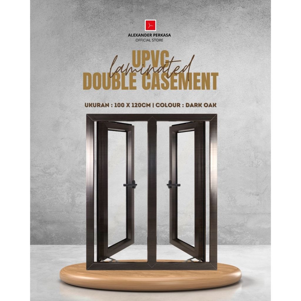 Jendela Double Casement UPVC Laminated Dark Oak Golden Oak 100x120cm