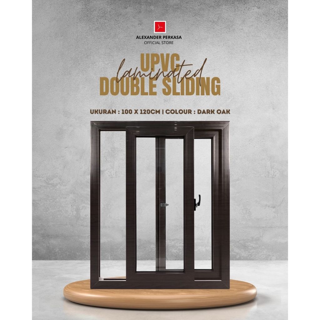Jendela Double Sliding UPVC Laminated Dark Oak Golden Oak 100x120cm