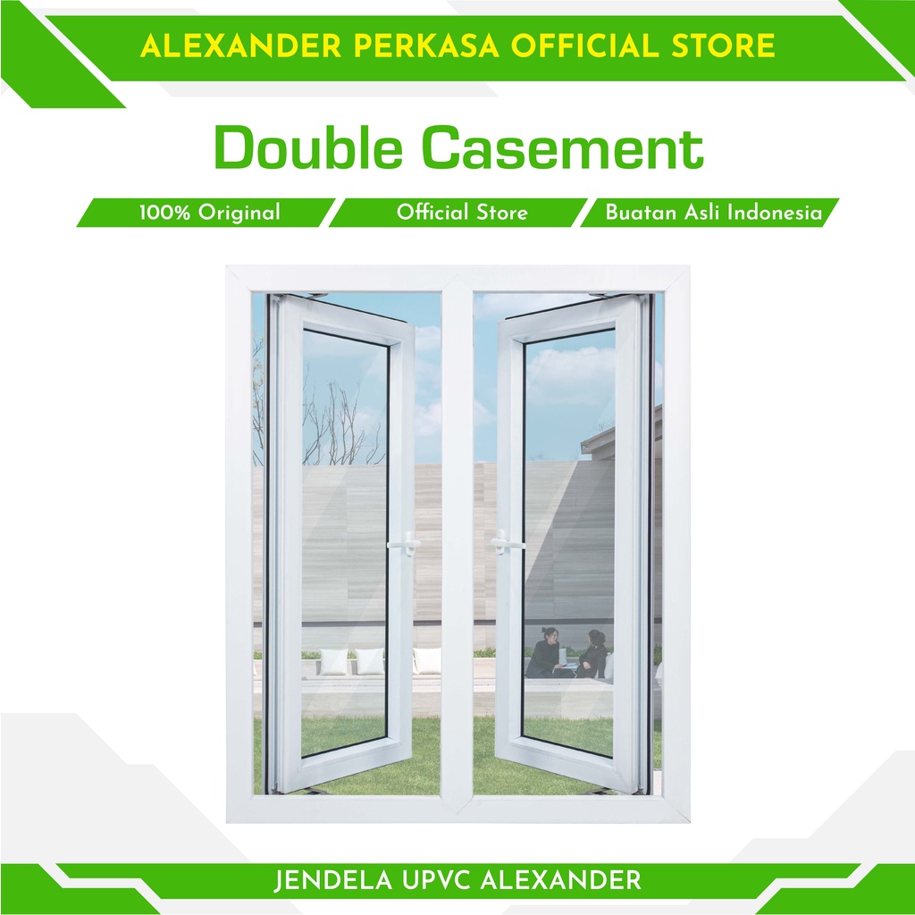 JENDELA UPVC DOUBLE CASEMENT SINGLE HANDLE TRANSMISSION HANDLE 120X100 CM WINDOW MINIMALIS UNTUK KAMAR RUMAH