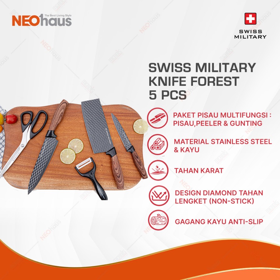 Swiss Military FOREST Knife Set 5 pcs / Pisau Dapur Multi Fungsi