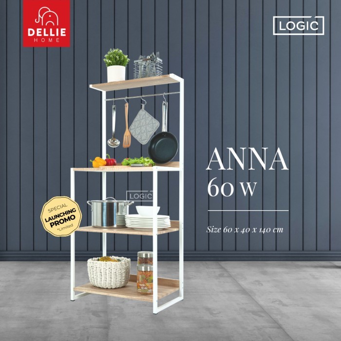 TEKGRAF Anna 60 W Rak Dapur Susun Lemari Sayur Kayu Kaki Besi