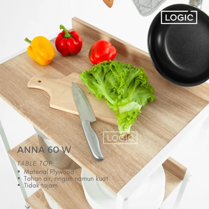 TEKGRAF Anna 60 W Rak Dapur Susun Lemari Sayur Kayu Kaki Besi