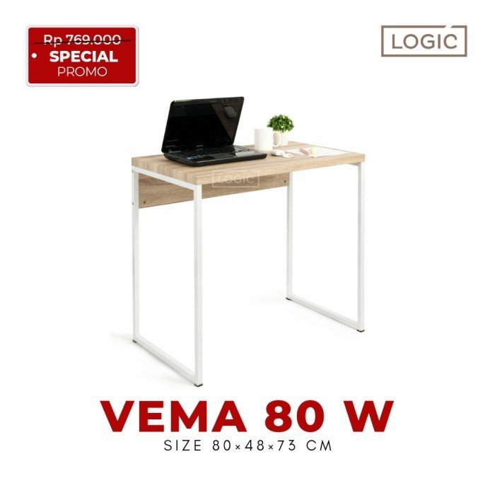 TEKGRAF VEMA 80 W Meja Belajar Kerja Komputer Kantor Kayu Kaki Besi