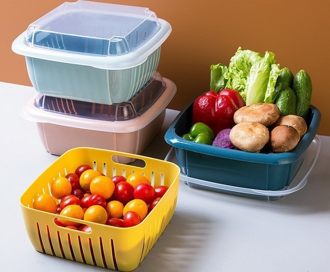 Baskom Cuci Saringan Buah Sayur 2in1 Box Simpan Tutup - RANDOM