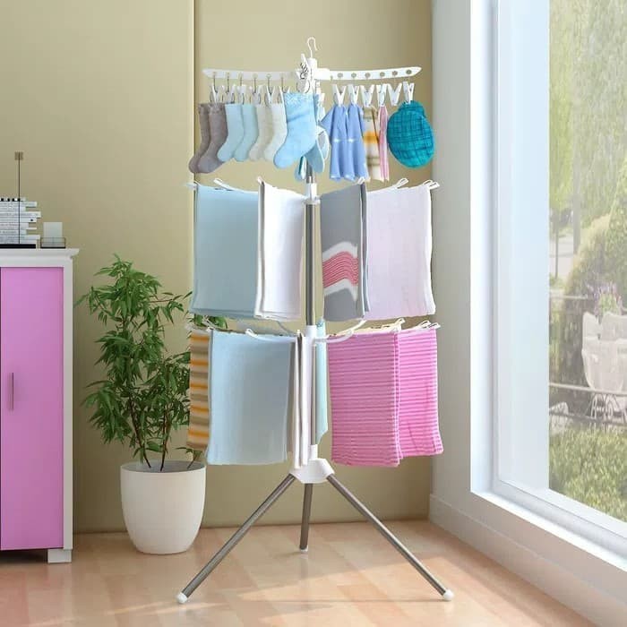 Stand Hanger Jemuran Baju Popok Anak Bayi Jemuran Lipat Menara Towel - MULTI WARNA