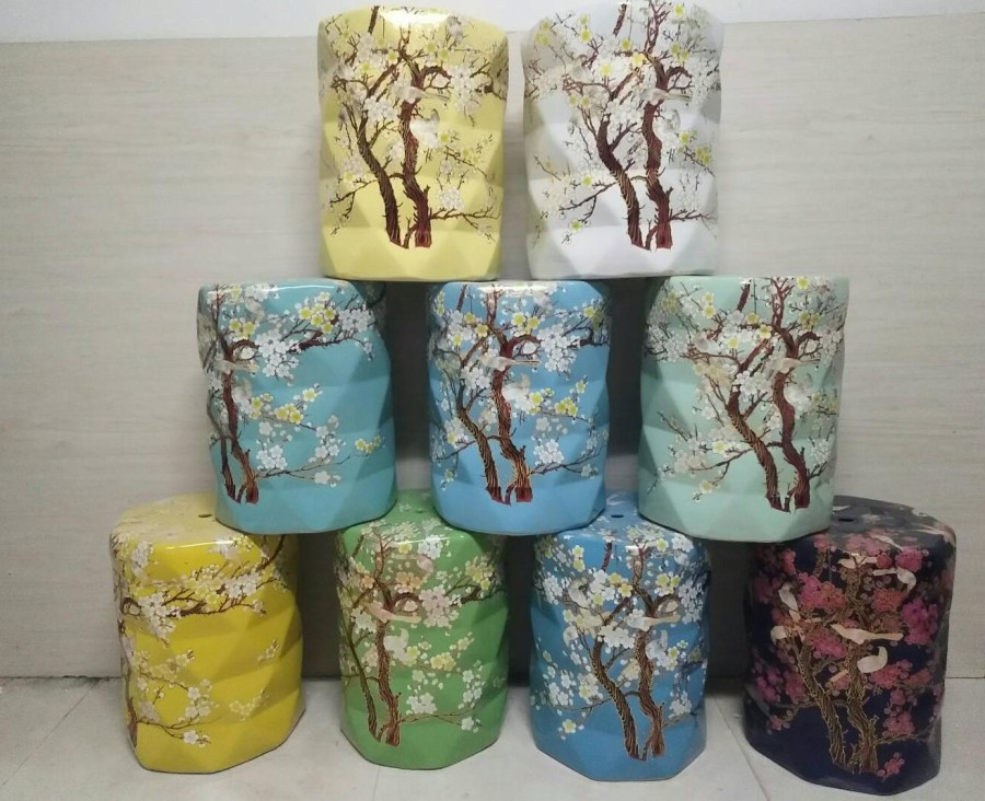 Jingdezhen Ceramic Stool Flower And Bird Color Glazed Decoration Por