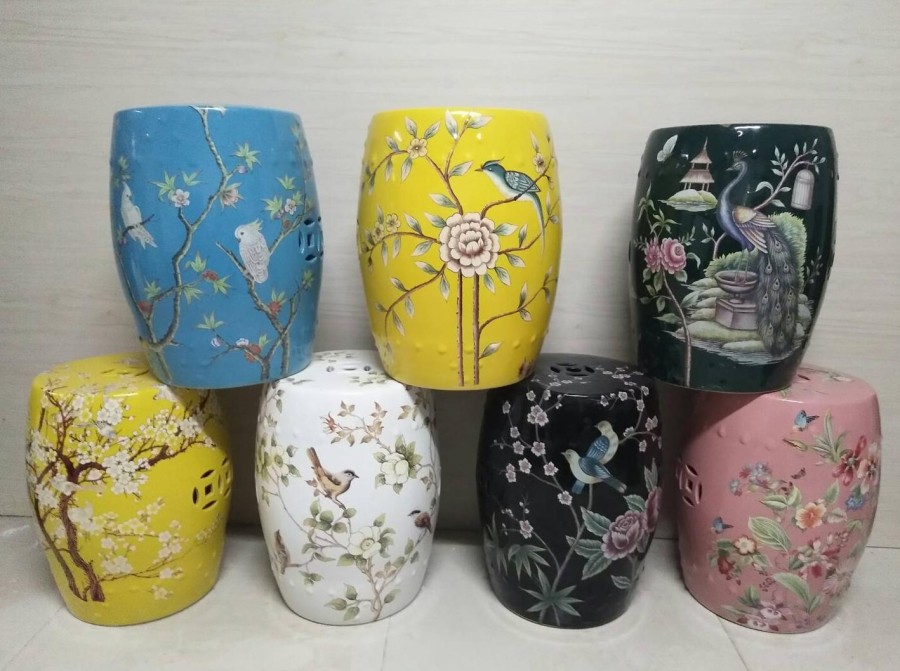 Jingdezhen Ceramic Stool Flower And Bird Color Glazed Decoration Por
