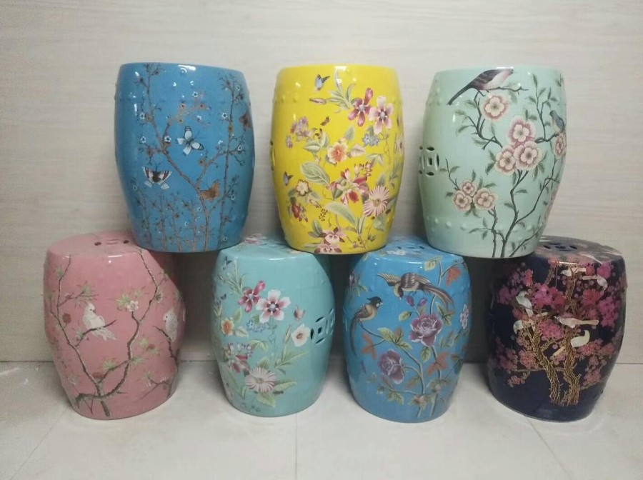 Jingdezhen Ceramic Stool Flower And Bird Color Glazed Decoration Por
