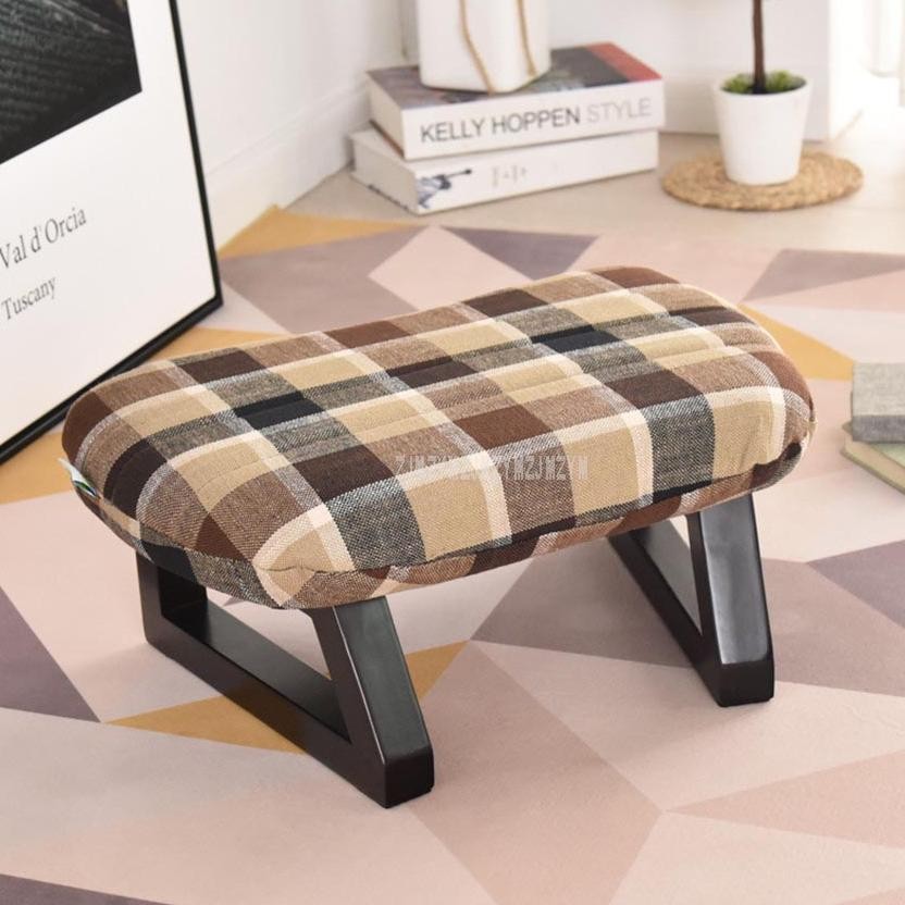 Nodic Modern Simple Rectangle Low Stools With Solid Wood_Leg Ottomans