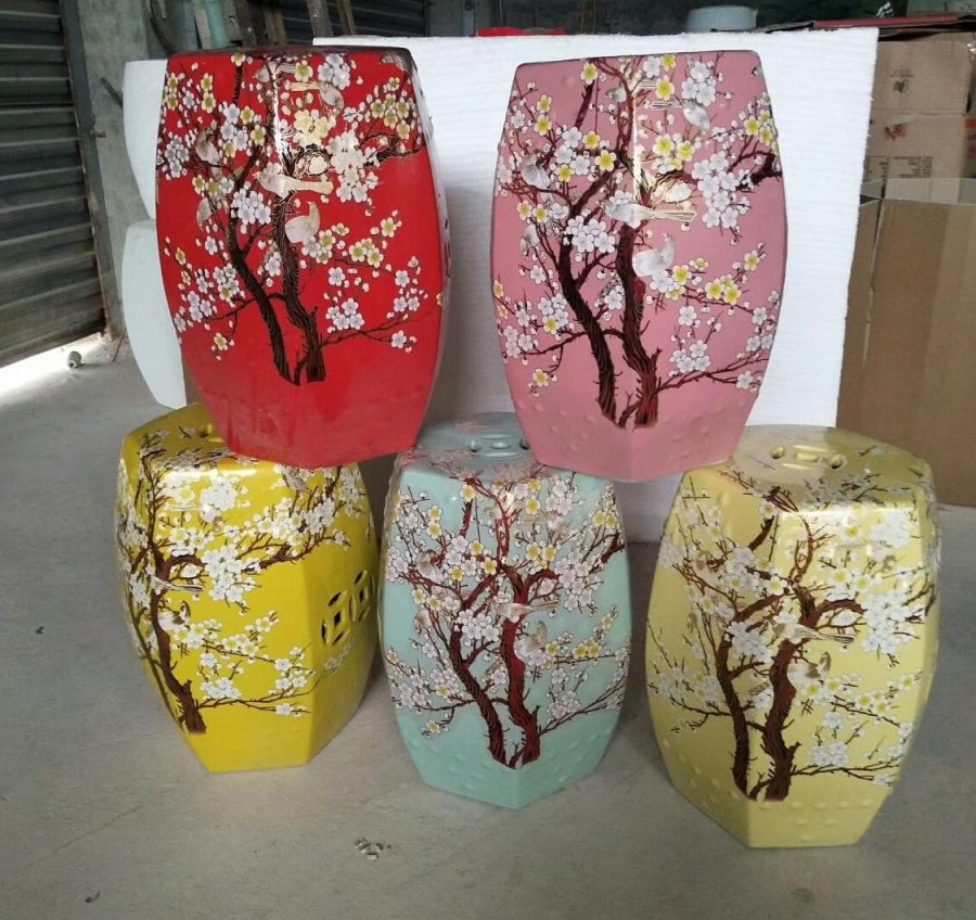Jingdezhen Ceramic Stool Flower And Bird Color Glazed Decoration Por