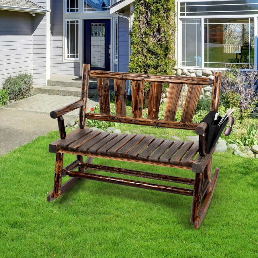 Antique Wood_tdoor Rocking Chair Wooden Porch Rustic Rocker Armchair