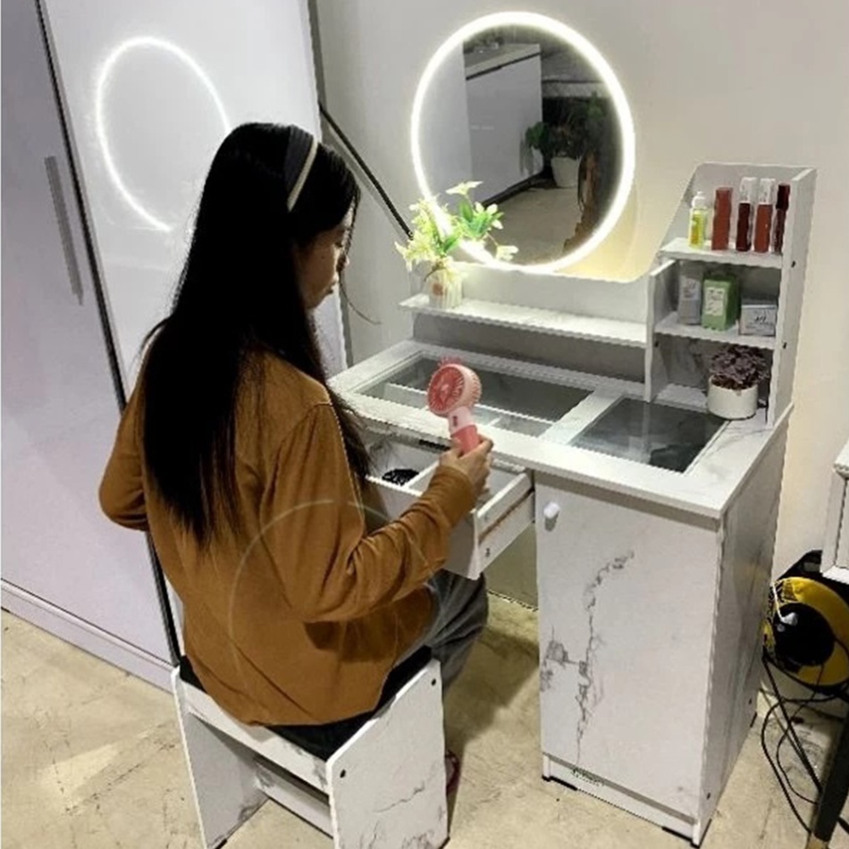 CREOVA MEJA RIAS Cermin Bulat + Stool