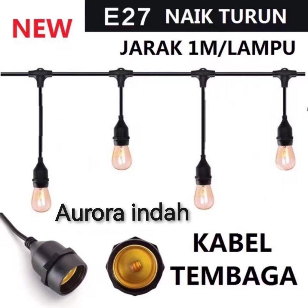 Kabel Fitting Lampu Gantung E27 10 Meter 10 Fitting Outdoor Taman Waterproof