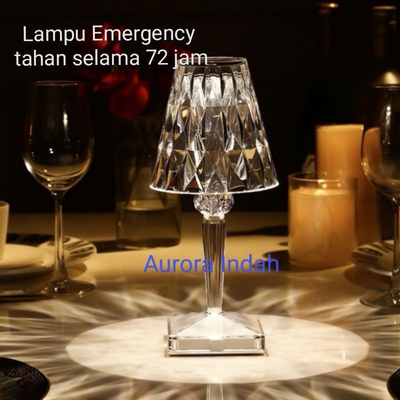 Lampu Meja LED+Emergency Krystal Untuk Kamar Tidur / Ruang Tamu