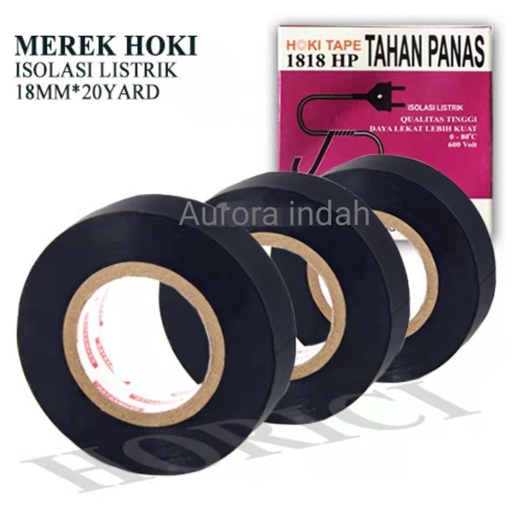 18*20Y Isolasi Listrik pvc hitam Tahan panas HOKI TAPE / Isolasi Instalasi Listrik Hitam 20 Yard