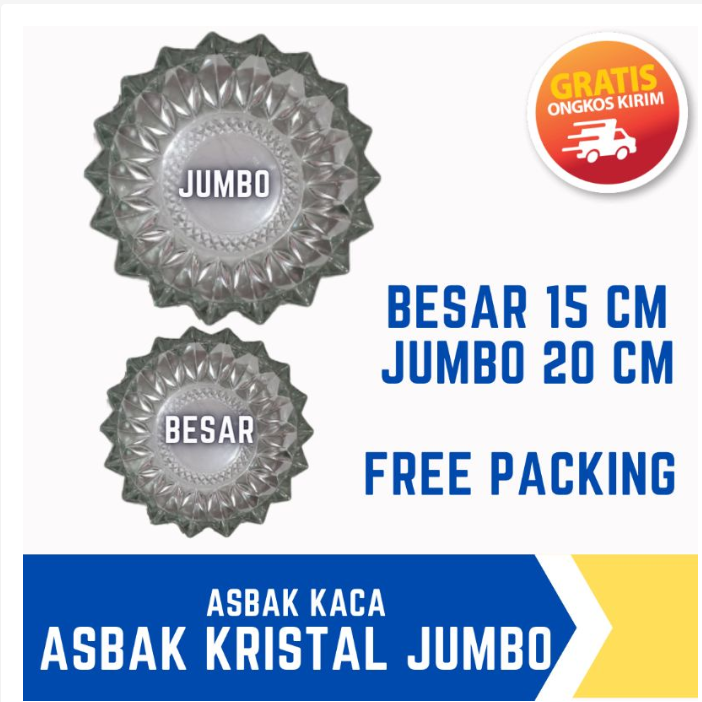 Asbak Kaca Kristal Tebal Ukuran Jumbo 20 cm Gratis Kardus Harga Murah