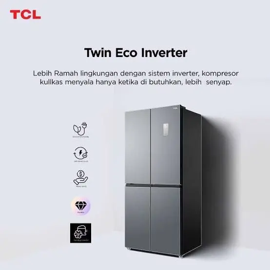 TCL Kulkas 4 Pintu 439 Liter Twin Eco Inverter P500CD
