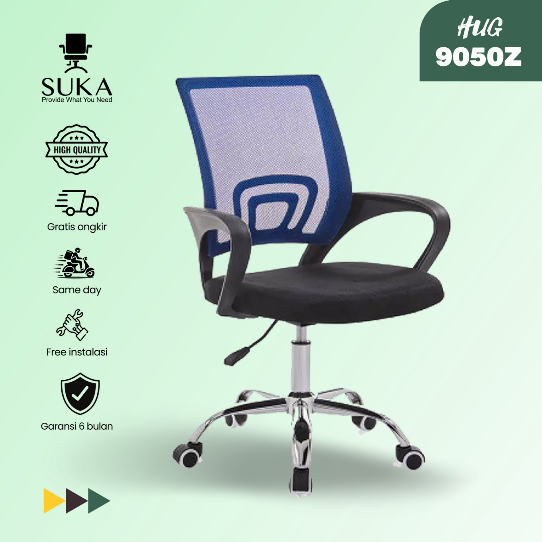 Kursi Kantor Nyaman , Kursi Kerja Baru , Kursi Kantor Roda (HUG9050Z)