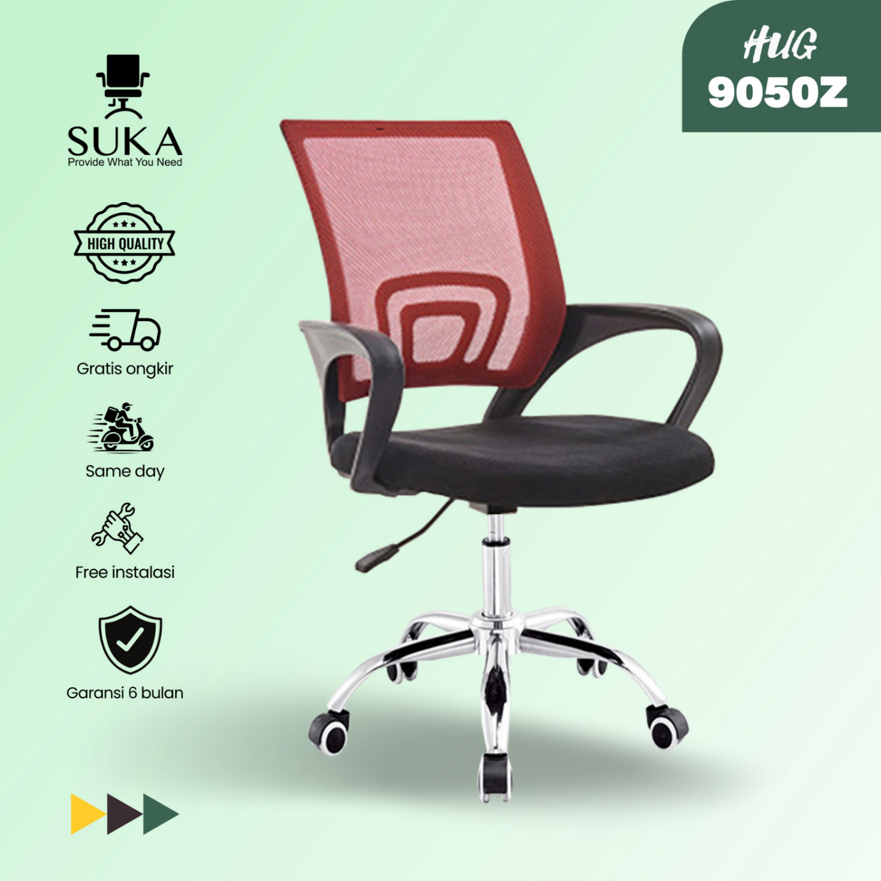 Kursi Kantor Nyaman , Kursi Kerja Baru , Kursi Kantor Roda (HUG9050Z)