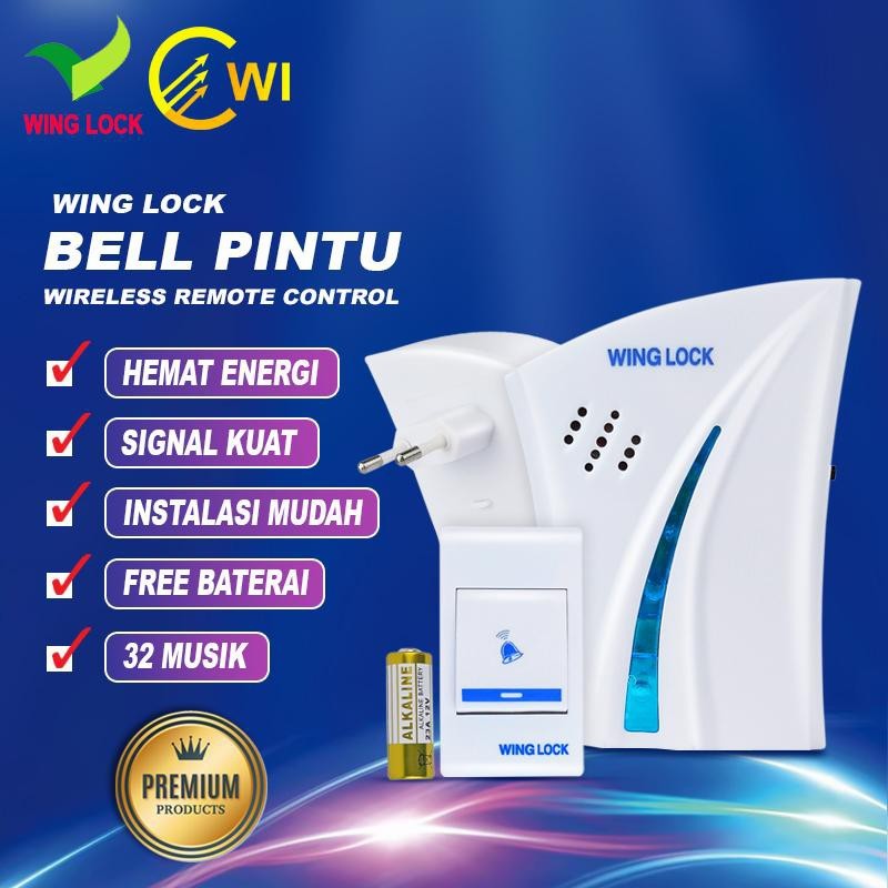Bel Pintu Wireless 1 Remot/Bell Rumah 1 Tombol / Doorbel Wing Lock