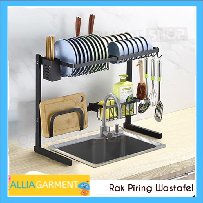 Rak Piring Dapur Stainless steel 65cm Rak Wastafel 2 Susun Kokoh Kuat