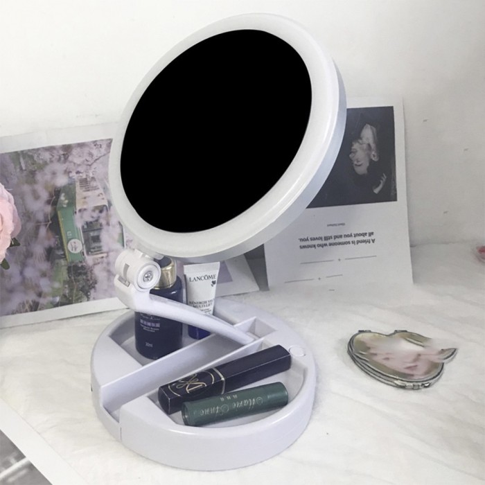 Kaca Lampu LED Cermin Meja Rias Make Up Double Side Bulat Tebal