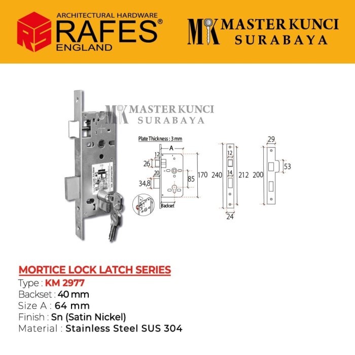 Bodi Kunci Lidah RAFES England Stainless Steel SUS 304 40mm KM 2977