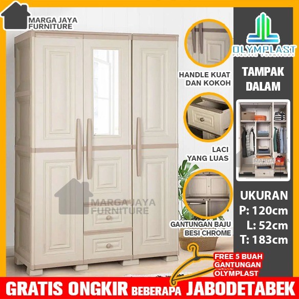 Lemari Plastik 3 pintu Olymplast OTC 3 PL St 2 Modern Olympic Pakaian