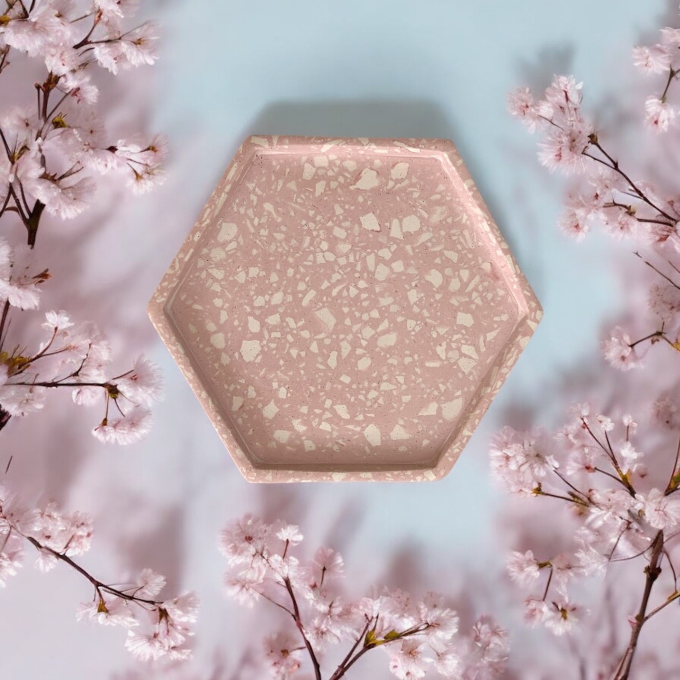 Tatakan Gelas Hexa Tray Terrazzo Pink / Trinket Tray Eco-Resin